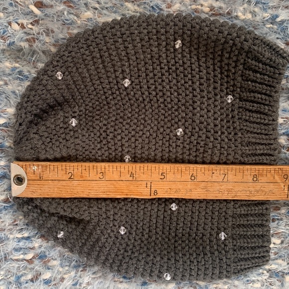 Reverse knit beanie with hand sewn crystal beads - Picture 6 of 6